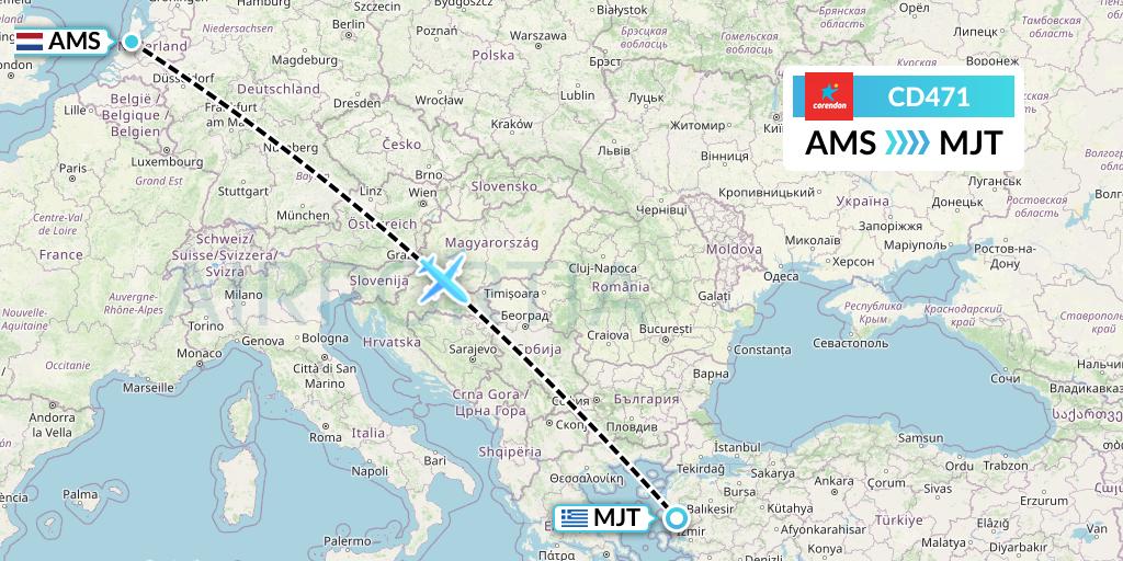 CD471 Dutch Corendon Airlines Flight Map: Amsterdam to Mytilene