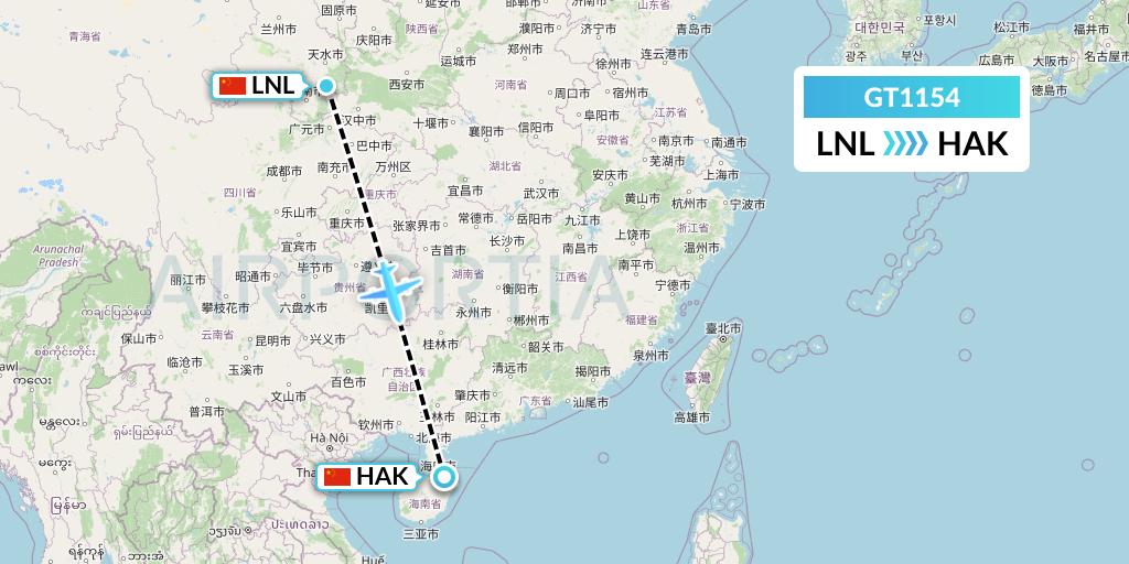 GT1154 Air Guilin Flight Map: Tianshui to Haikou
