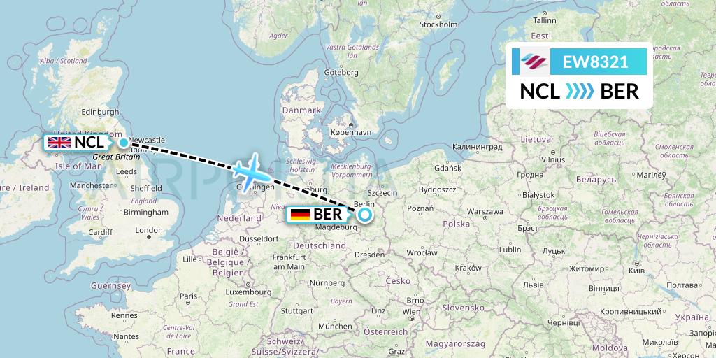 EW8321 Eurowings Flight Map: Newcastle to Berlin