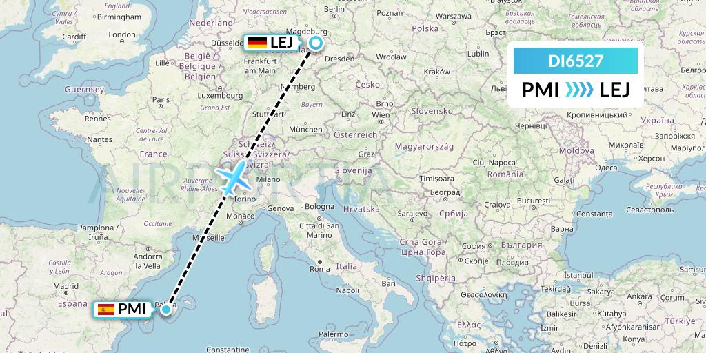 DI6527 Marabu Airlines Flight Map: Palma de Mallorca to Leipzig