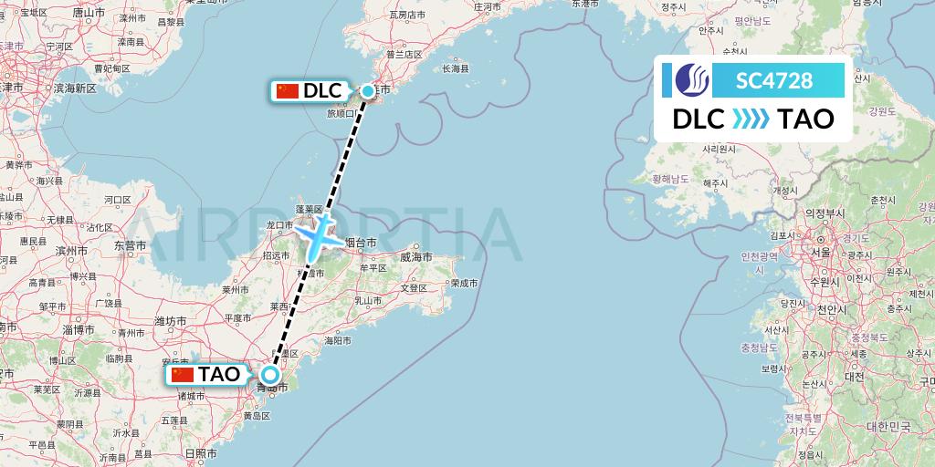 SC4728 Shandong Airlines Flight Map: Dalian to Qingdao