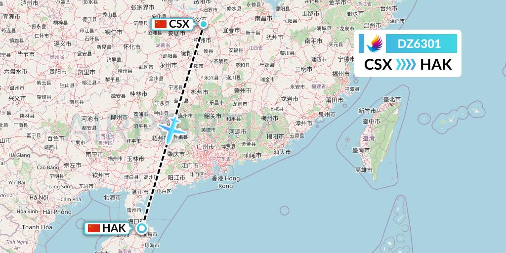DZ6301 Donghai Airlines Flight Map: Changsha to Haikou