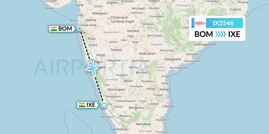 IX2546 Air India Express Flight Map: Mumbai to Mangalore