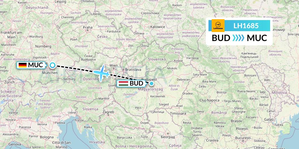 LH1685 Lufthansa Flight Map: Budapest to Munich