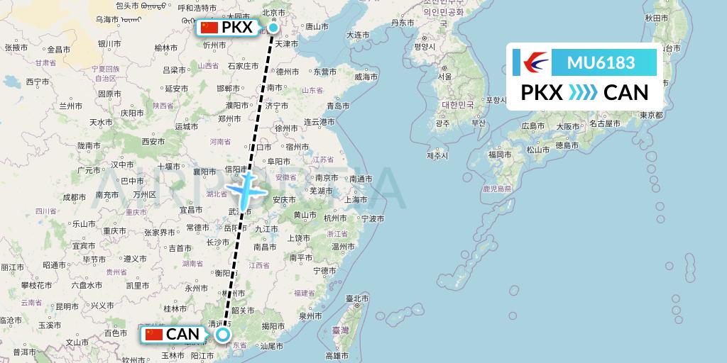 MU6183 China Eastern Airlines Flight Map: Beijing to Guangzhou