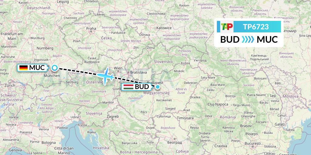 TP6723 TAP Portugal Flight Map: Budapest to Munich
