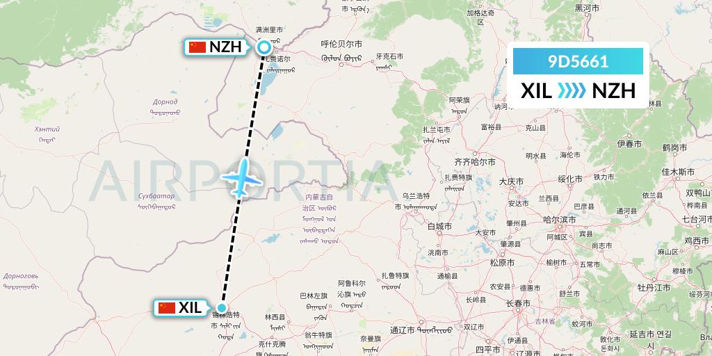 9D5661 Genghis Khan Airlines Flight Map: Xilinhot to Manzhouli