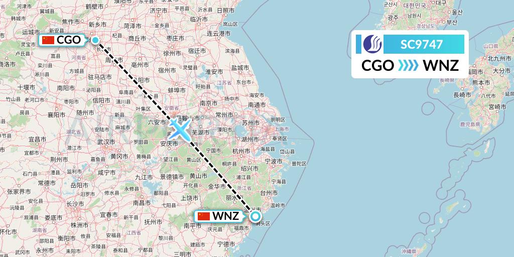 SC9747 Shandong Airlines Flight Map: Zhengzhou to Wenzhou