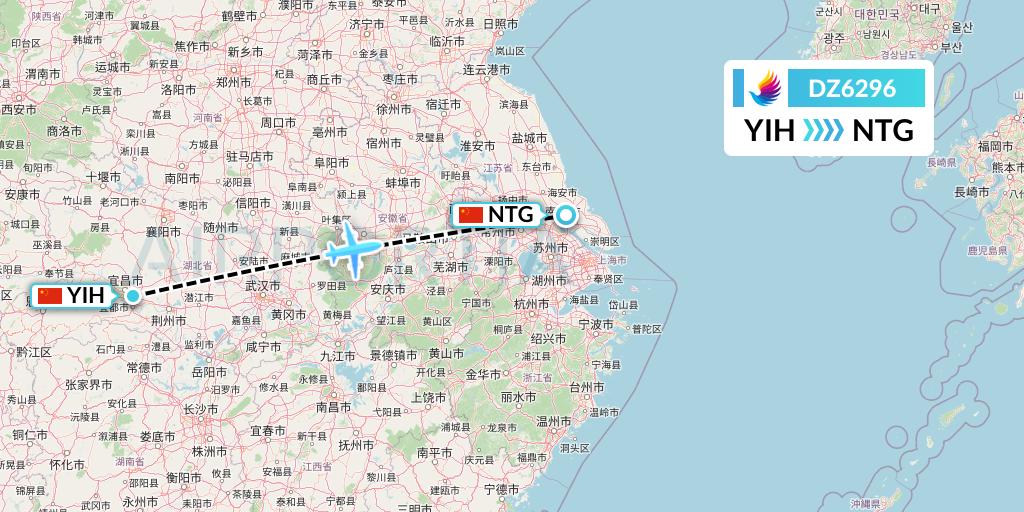 DZ6296 Donghai Airlines Flight Map: Yichang to Nantong