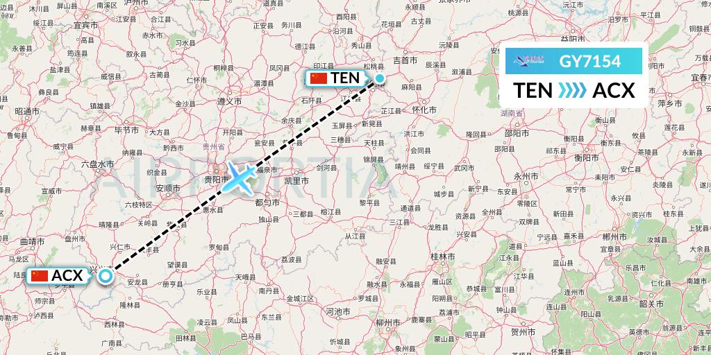 GY7154 Colorful GuiZhou Airlines Flight Map: Tongren to Xingyi