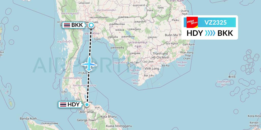 VZ2325 Thai Vietjet Air Flight Map: Hat Yai to Bangkok