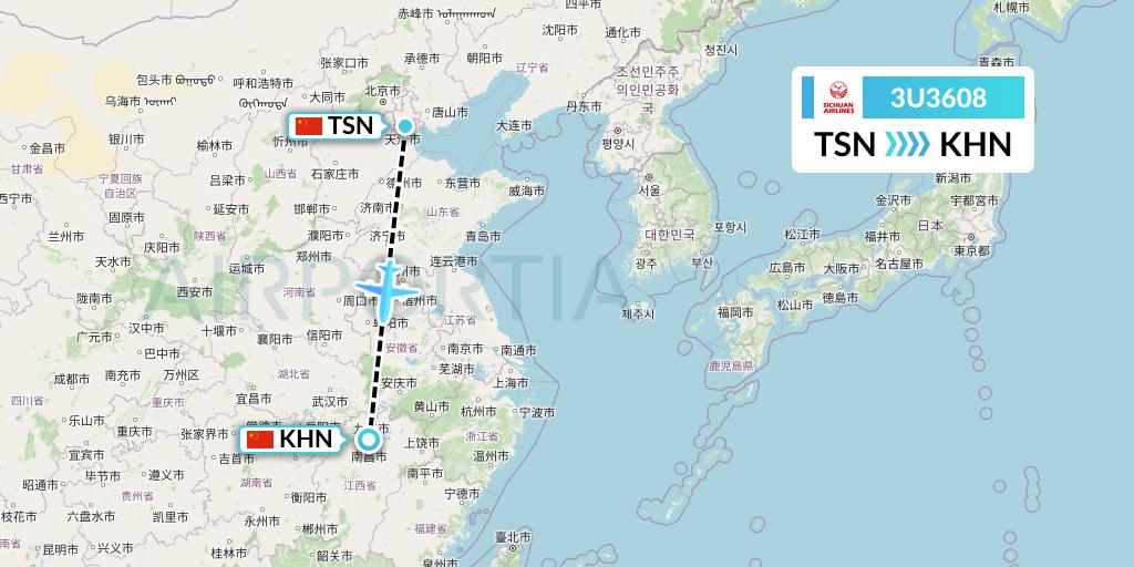 3U3608 Sichuan Airlines Flight Map: Tianjin to Nanchang