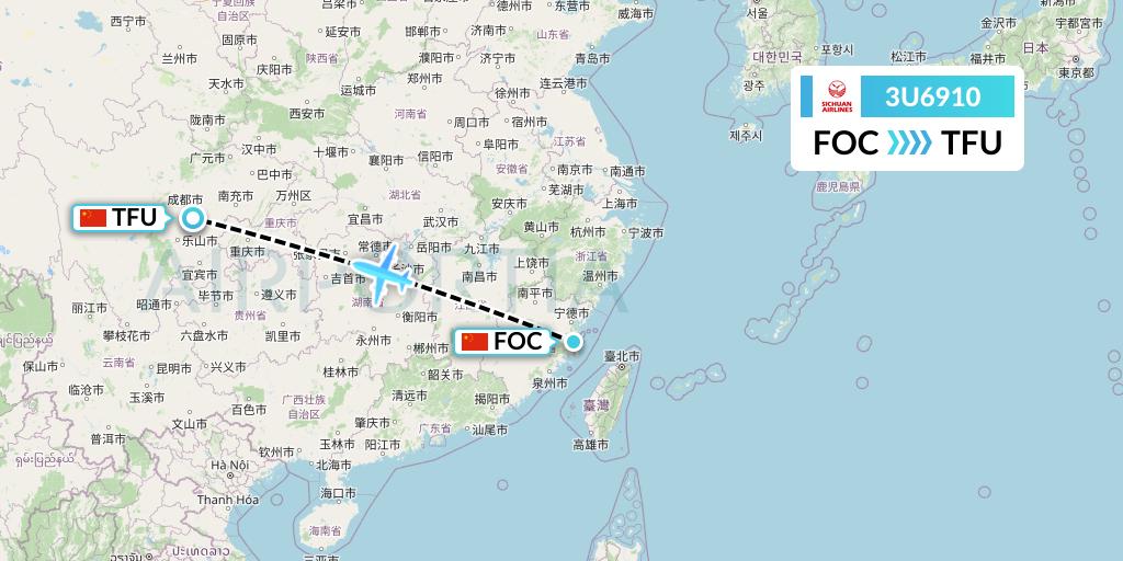 3U6910 Sichuan Airlines Flight Map: Fuzhou to Chengdu