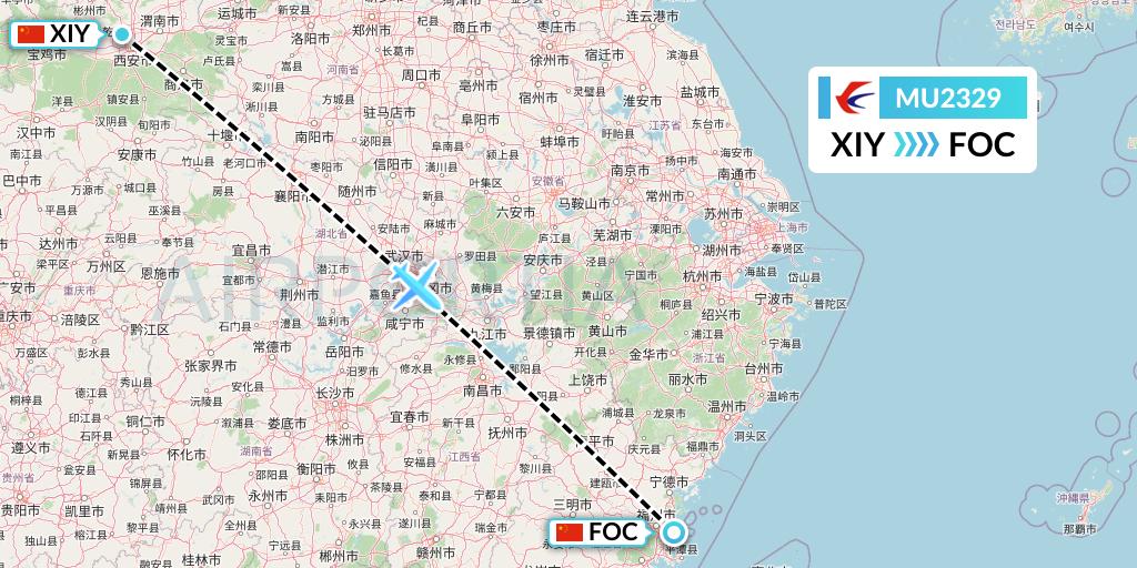 MU2329 China Eastern Airlines Flight Map: Xi'an to Fuzhou