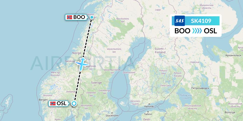 SK4109 SAS Flight Map: Bodo to Oslo