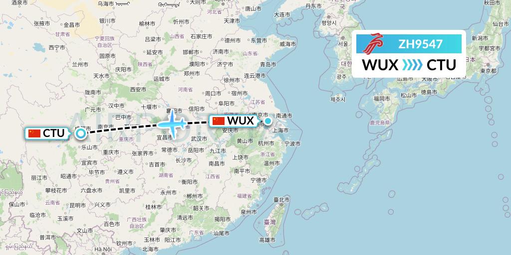 ZH9547 Shenzhen Airlines Flight Map: Wuxi to Chengdu