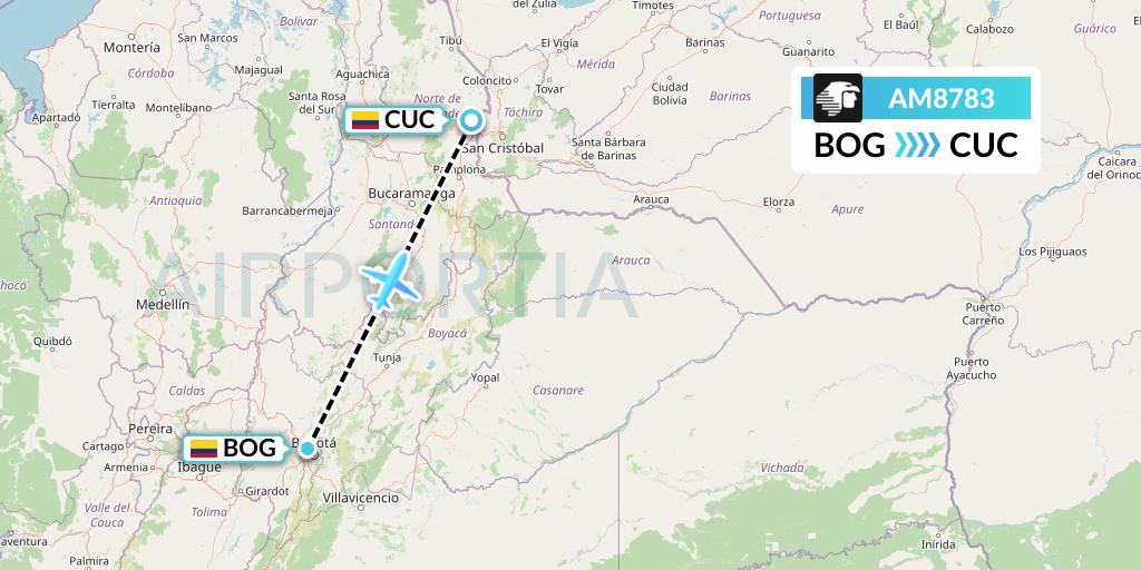 AM8783 Aeromexico Flight Map: Bogota to Cucuta