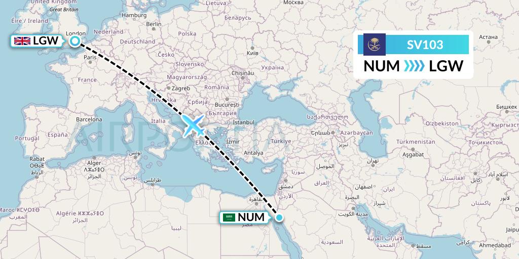 SV103 Saudi Arabian Airlines Flight Map: Tabuk to London