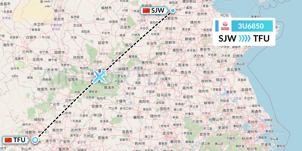 3U6850 Sichuan Airlines Flight Map: Shijiazhuang to Chengdu