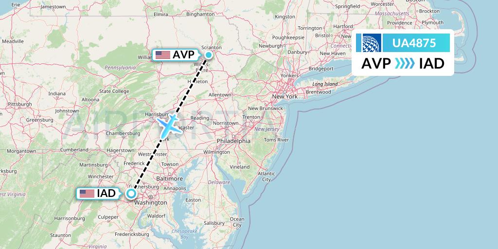 UA4875 United Airlines Flight Map: Avoca to Washington