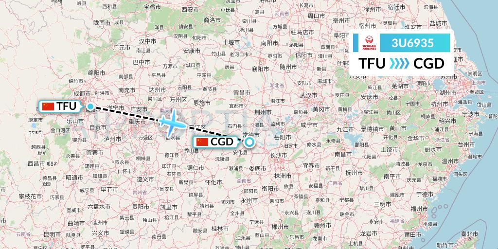 3U6935 Sichuan Airlines Flight Map: Chengdu to Changde