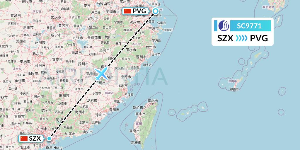 SC9771 Shandong Airlines Flight Map: Shenzhen to Shanghai