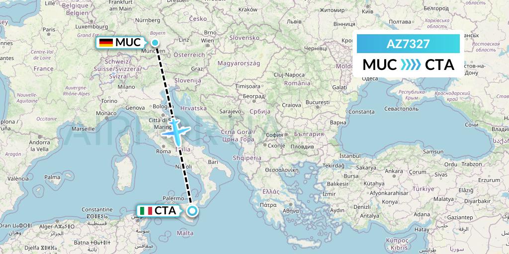 AZ7327 ITA Airways Flight Map: Munich to Catania