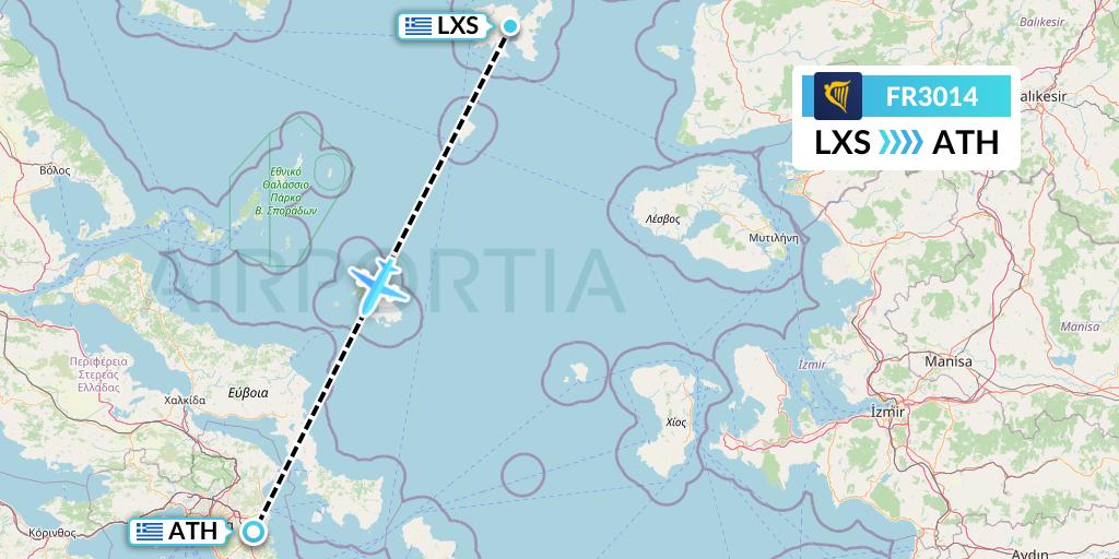 FR3014 Ryanair Flight Map: Lemnos to Athens