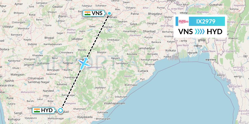 IX2979 Air India Express Flight Map: Varanasi to Hyderabad