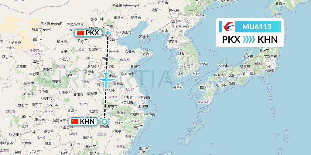 MU6113 China Eastern Airlines Flight Map: Beijing to Nanchang