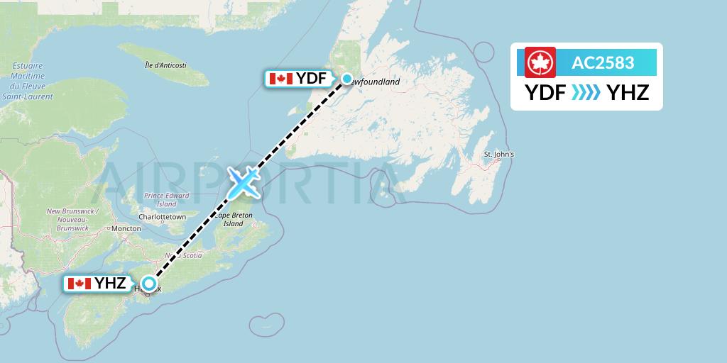 AC2583 Air Canada Flight Map: Deer Lake to Halifax