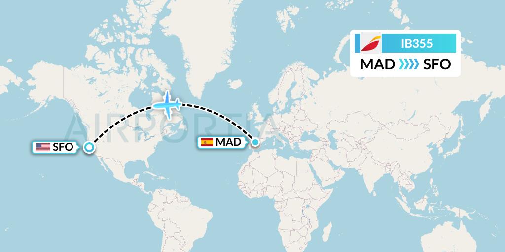 IB355 Iberia Flight Map: Madrid to San Francisco