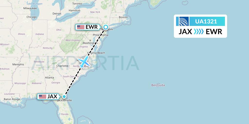 UA1321 United Airlines Flight Map: Jacksonville to New York