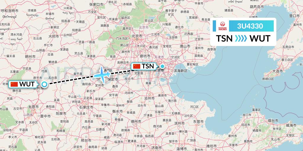 3U4330 Sichuan Airlines Flight Map: Tianjin to Taiyuan