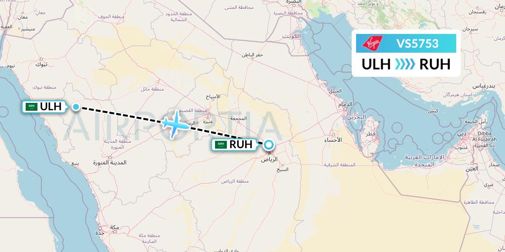 VS5753 Virgin Atlantic Airways Flight Map: Al Ula to Riyadh