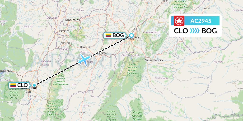 AC2945 Air Canada Flight Map: Cali to Bogota