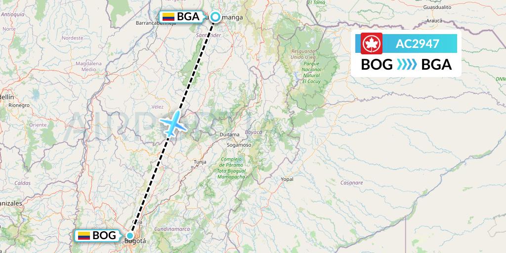 AC2947 Air Canada Flight Map: Bogota to Bucaramanga