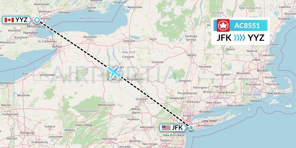 AC8551 Air Canada Flight Map: New York to Toronto