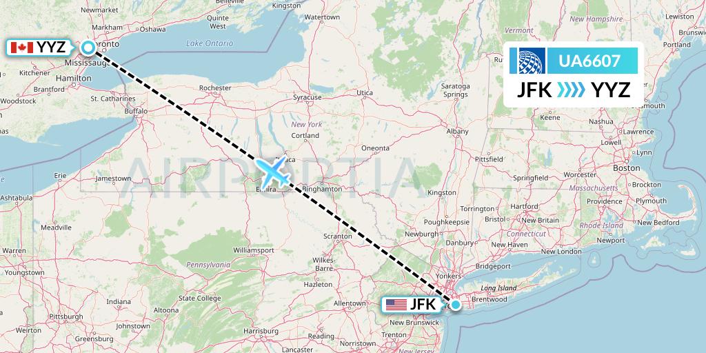 UA6607 United Airlines Flight Map: New York to Toronto