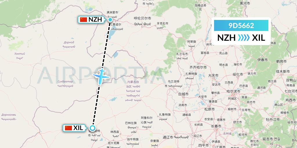 9D5662 Genghis Khan Airlines Flight Map: Manzhouli to Xilinhot
