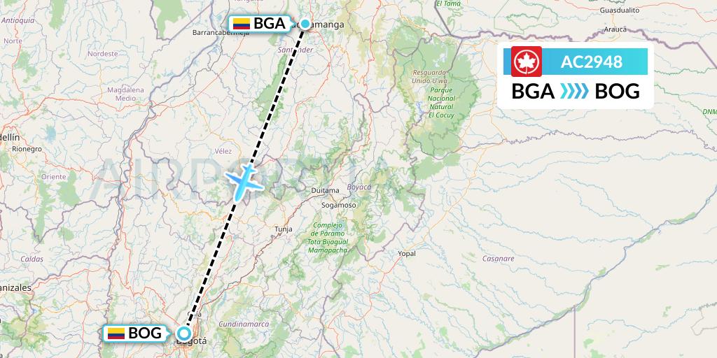 AC2948 Air Canada Flight Map: Bucaramanga to Bogota