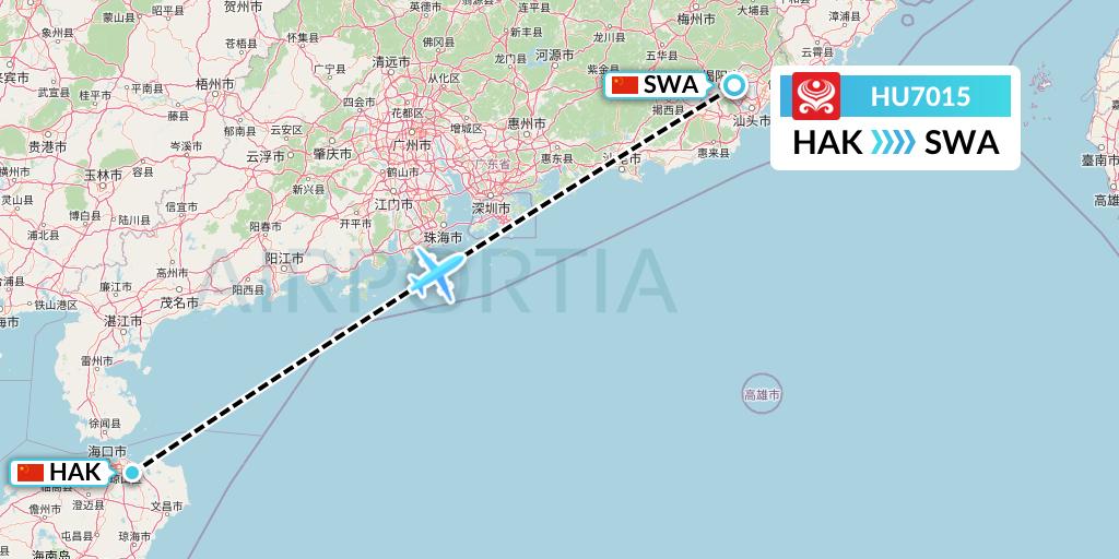 HU7015 Hainan Airlines Flight Map: Haikou to Jieyang