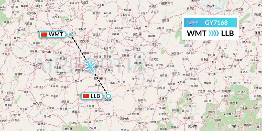 GY7168 Colorful GuiZhou Airlines Flight Map: Zunyi to Libo