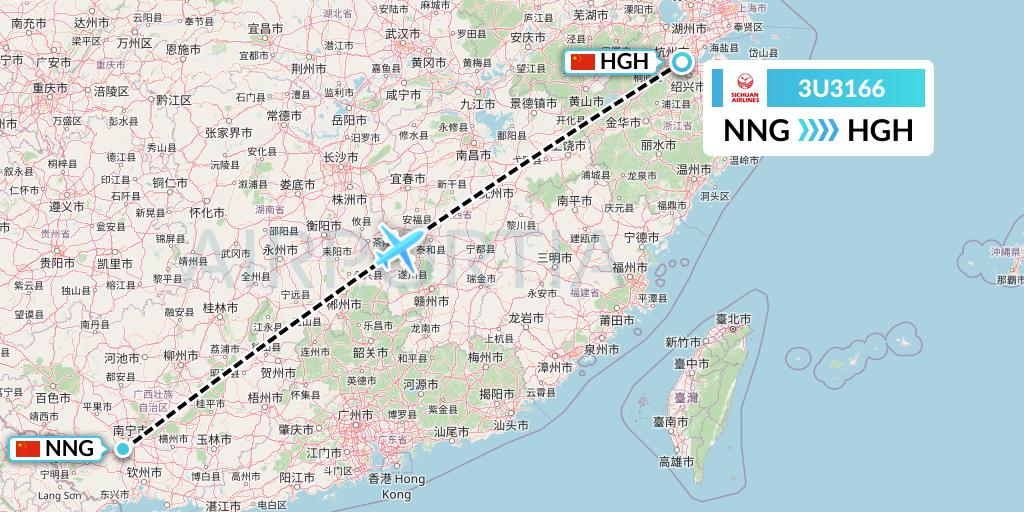 3U3166 Sichuan Airlines Flight Map: Nanning to Hangzhou