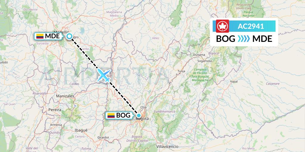 AC2941 Air Canada Flight Map: Bogota to Medellin