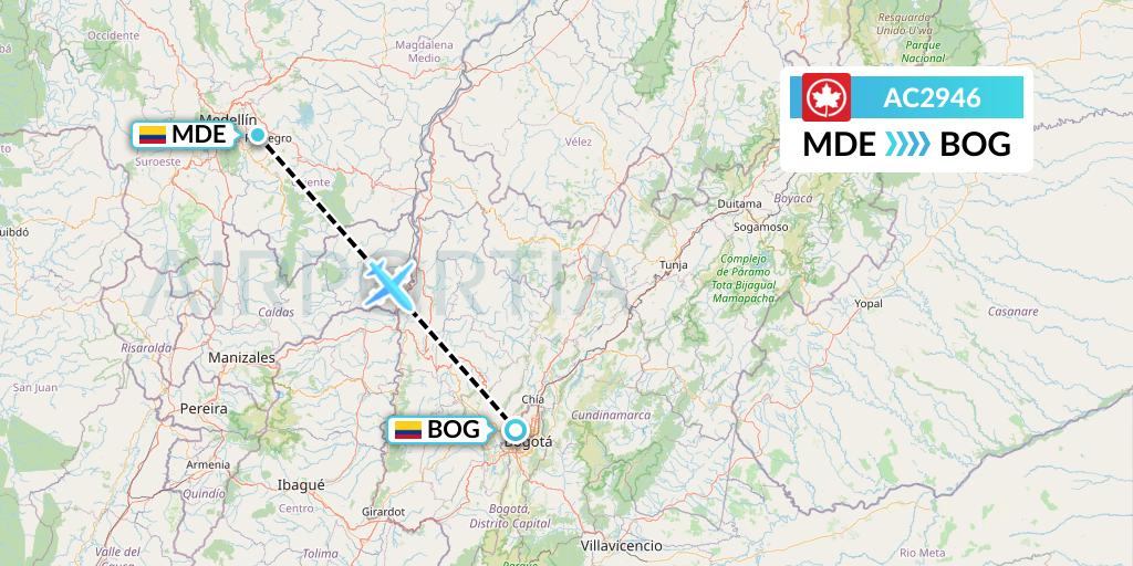 AC2946 Air Canada Flight Map: Medellin to Bogota