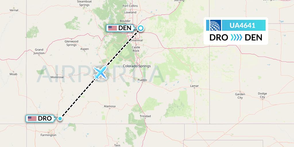 UA4641 United Airlines Flight Map: Durango to Denver