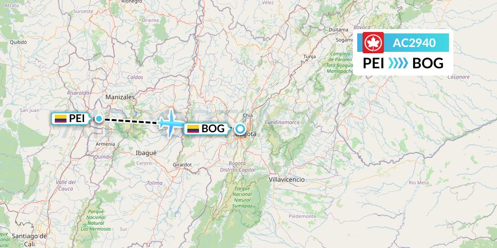 AC2940 Air Canada Flight Map: Pereira to Bogota