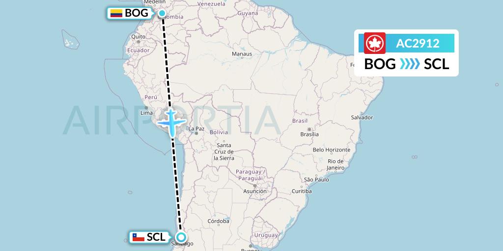 AC2912 Air Canada Flight Map: Bogota to Santiago
