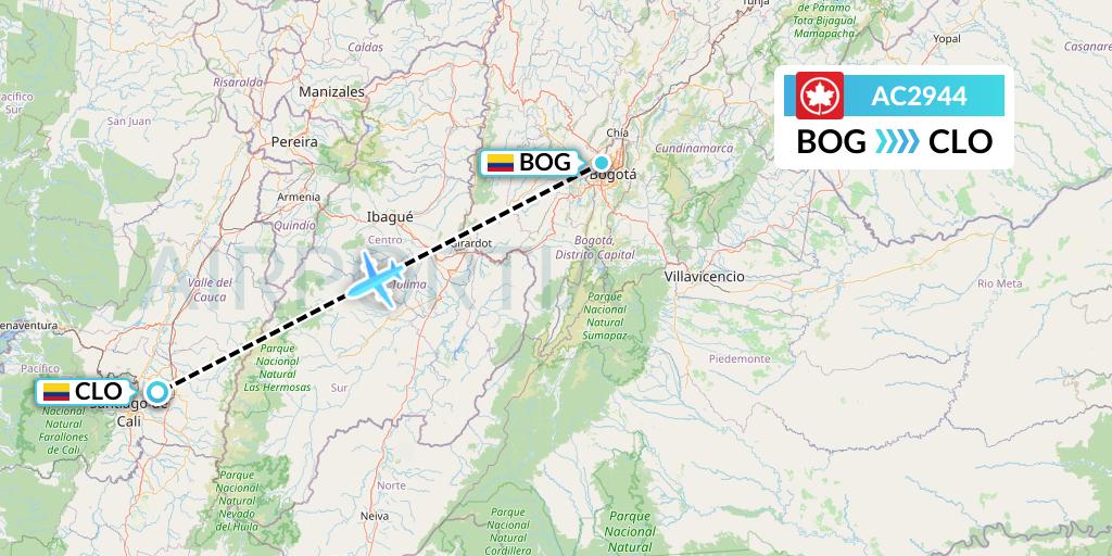 AC2944 Air Canada Flight Map: Bogota to Cali